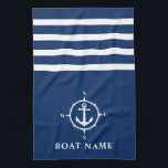 Nautic Compass Ankerplatz Ihr Boot Name Navy Blue Geschirrtuch<br><div class="desc">Custom Nautical Compass und Anker mit Ihrem Personalisierten Bootsnamen auf einem Navy Blue Kitchen Handtuch.</div>