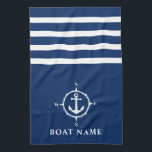 Nautic Compass Ankerplatz Ihr Boot Name Navy Blue Geschirrtuch<br><div class="desc">Custom Nautical Compass und Anker mit Ihrem Personalisierten Bootsnamen auf einem Navy Blue Kitchen Handtuch.</div>