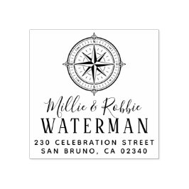 Nautic Compass Coastal Wedding Rücksendeadresse Gummistempel