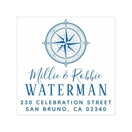 Nautic Compass Coastal Wedding Rücksendeadresse Permastempel (Design)