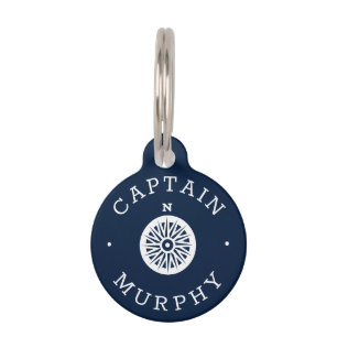Nautic Compass Custom Captain Name Navy Blue Haustiermarke
