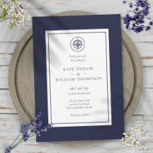 Nautic Compass Navy Blue and White Wedding