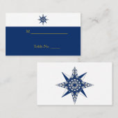 Nautic Compass Navy Yellow Wedding Platzkarten (Vorne/Hinten)