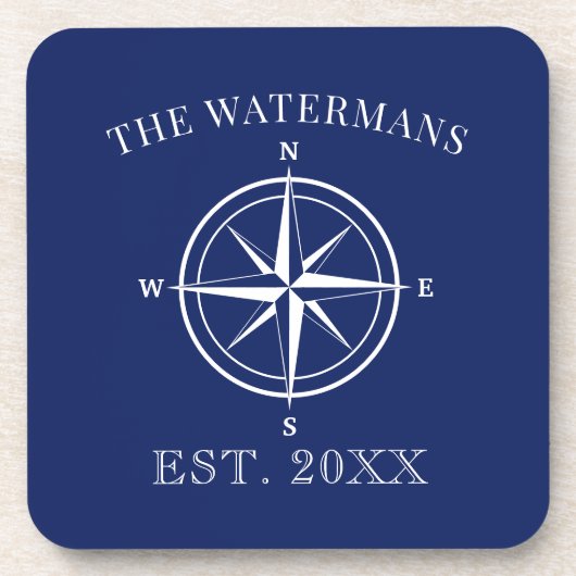 Nautic Compass Rose Family Name Navy Blue Getränkeuntersetzer (Vorderseite)