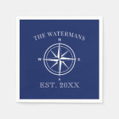 Nautic Compass Rose Family Name Navy Blue Serviette (Vorderseite)