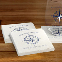 Nautic Compass Rose Navy Blue Boat Name