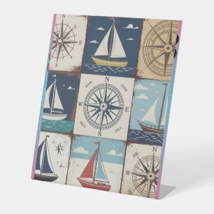 Nautic Compass Rose & Sailboat Collage Sockelschild