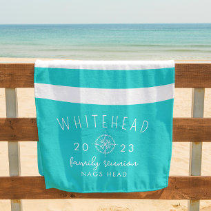 Nautic Compass Rose Stripe Aqua Blue Monogram Strandtuch