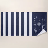 Nautic Compass Rose Stripe Navy Monogram Strandtuch (Vorderseite)