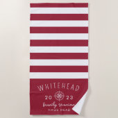 Nautic Compass Rose Stripe Red Monogram Strandtuch (Vorderseite)