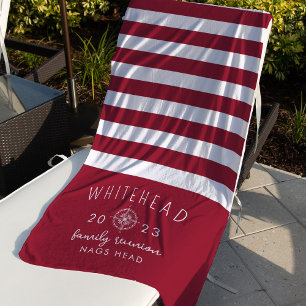 Nautic Compass Rose Stripe Red Monogram Strandtuch