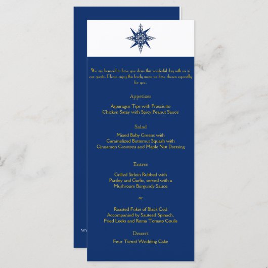 Nautic Compass Yellow Wedding Menu Menükarte (Vorne/Hinten)