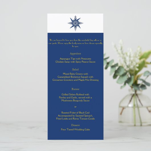 Nautic Compass Yellow Wedding Menu Menükarte (Stehend Vorderseite)