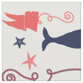 Nautic Coral Orange Navy Whales Ropes und Banner Stoff (Nahaufnahme)
