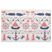 Nautic Coral Orange Navy Whales Ropes und Banner Stoff (Fat Quarter (45,7 x 55,9 cm))