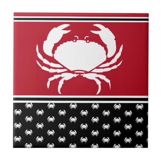 Nautic Crab Mit Monogramm Red Schwarz-weiß Cerami Fliese (Vorderseite)