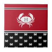 Nautic Crab Mit Monogramm Red Schwarz-weiß Fliese (Vorderseite)