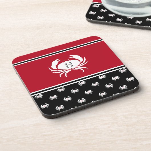 Nautic Crab Mit Monogramm Red Schwarz-weiß Getränkeuntersetzer (Linke Seite)