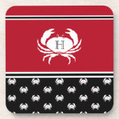 Nautic Crab Mit Monogramm Red Schwarz-weiß Getränkeuntersetzer (Vorderseite)