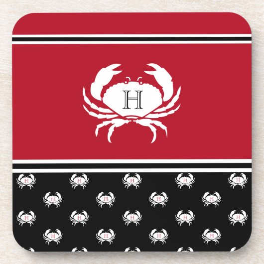 Nautic Crab Mit Monogramm Red Schwarz-weiß Getränkeuntersetzer (Vorderseite)