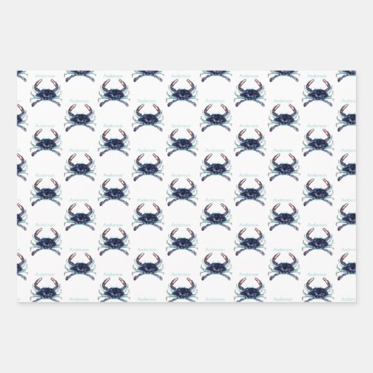 Nautic Crab Ocean Navy Blue, Aquamarin Geschenkpapier Set (Vorderseite 2)