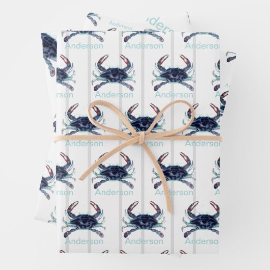 Nautic Crab Ocean Navy Blue, Aquamarin Geschenkpapier Set (Beispiel)