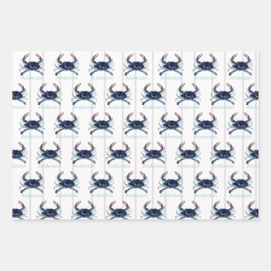 Nautic Crab Ocean Navy Blue, Aquamarin Geschenkpapier Set (Vorderseite)