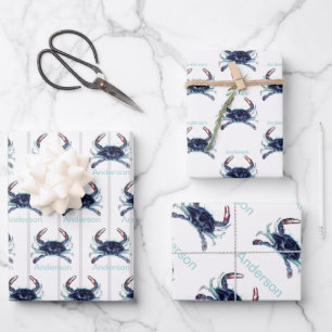 Nautic Crab Ocean Navy Blue, Aquamarin   Geschenkpapier Set