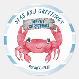 Nautic Crab Seas Greetings Holiday Umschlag Aufkle Runder Aufkleber