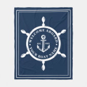Nautic Custom Boat Name Anchor Wheel Navy Blue Fleecedecke (Vorderseite)