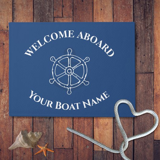Nautic Custom Boat Name Anchor Wheel Navy Blue Fußmatte