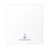 Nautic Custom Boat Name navvvy blauer Anker weiß Notizblock (Vorderseite)