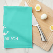 Nautic Custom Boat Name weißer Anker türkis Geschirrtuch (Viertel Falte)