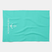 Nautic Custom Boat Name weißer Anker türkis Geschirrtuch (Horizontal)