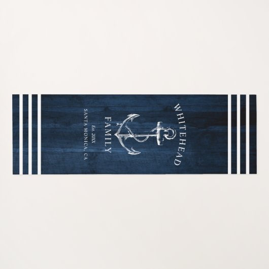 Nautic Custom Family Anchor Navy Blue Wood Yogamatte (Rückseite (Horizontal))