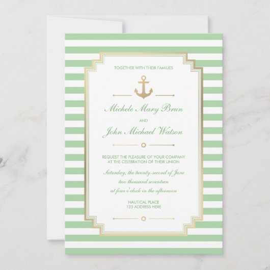 Nautic Custom Minze White Wedding Einladung (Vorderseite)