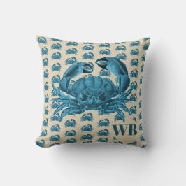 Nautic Custom Monogram Crab in Blue and Tan Kissen