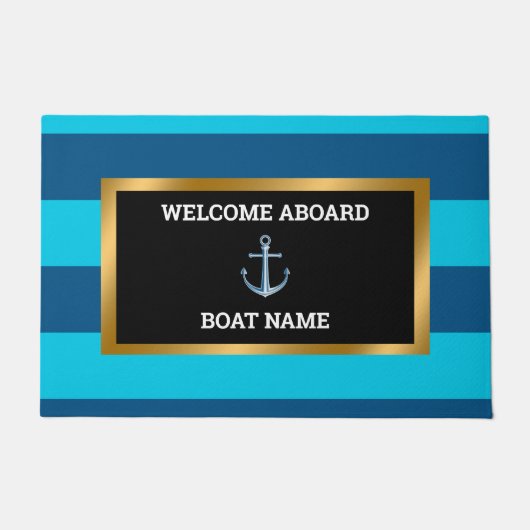 Nautic Customize Boat Name Anchor Navy Blue Fußmatte (Vorderseite)