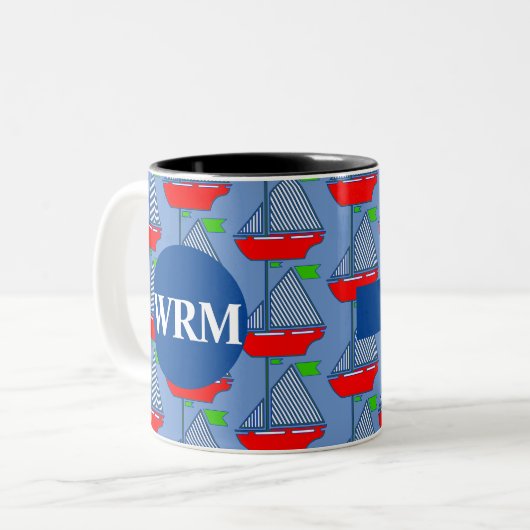 Nautic Customized Monogram Coffee Tasse Sailboat (Vorderseite Links)