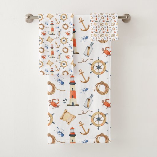 Nautic Customized Name Navy Blue Badhandtuch Set (Insitu)