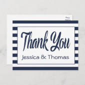 Nautic Danke Navy Blue & White Stripes Postkarte (Vorne/Hinten)