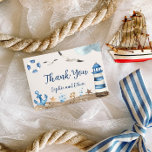 Nautic Dankeschön Babyduschkarte Dankeskarte<br><div class="desc">Nautical Danke Baby Shower Card mit einem nautischen Thema mit Meer,  Muscheln,  Booten und Leuchtturm-Kunstwerken</div>