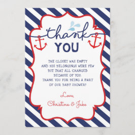 Nautic Dankeschön Card Baby Dusche Birthday Navy Dankeskarte