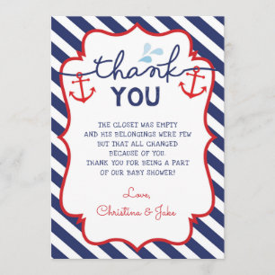 Nautic Dankeschön Card Baby Dusche Birthday Navy Dankeskarte
