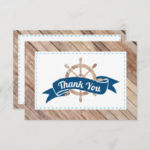 Nautic Dankeschön Karte in Navy Blue und Aqua (Vorne/Hinten)