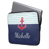 Nautic Dark Blue Red Design Individuelle Name Laptopschutzhülle (Vorderseite Links)