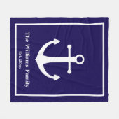 Nautic Dark Blue & White Anchor & Nachname Fleecedecke (Vorderseite (Horizontal))