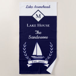 Nautic Dark Navy Blue White Monogram Lake House Strandtuch