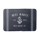 Nautic Dark Navy Rustic Anchor | Ihr Bootname Badematte (Vorderseite)