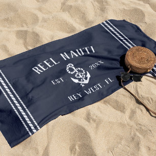 Nautic Dark Navy Rustic Anchor   Ihr Bootname Strandtuch